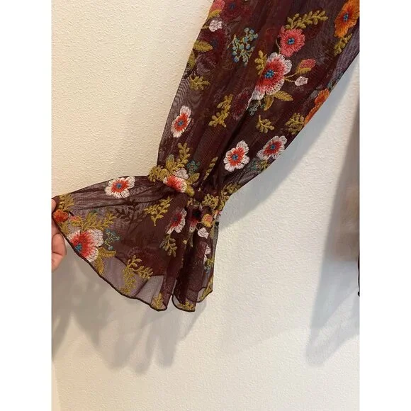 Anthropologie Feather Bone Top XS Size Ruffled Giralda Blouse Embroidery Floral - Picture 10 of 13